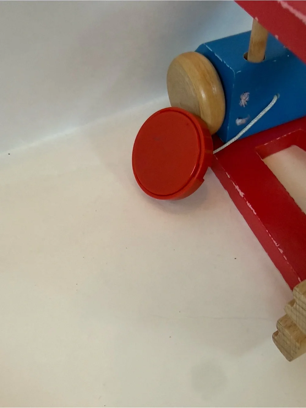 Wooden Red and Blue Kids Toy Bell Roller